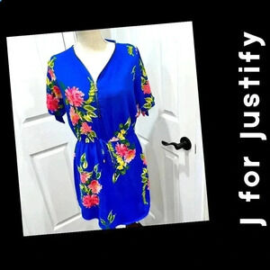 J for Justufy Floral Mini Dress Zip Front Ties on sleeves
